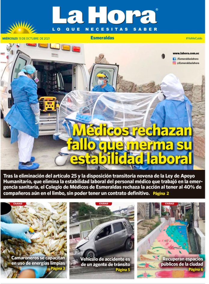 PORTADA ESMERALDAS MIÉRCOLES 13 DE OCTUBRE 2021